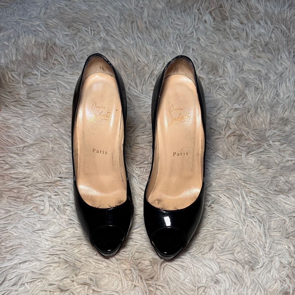 Christian Louboutin Glossy Black Peep Toe Heels